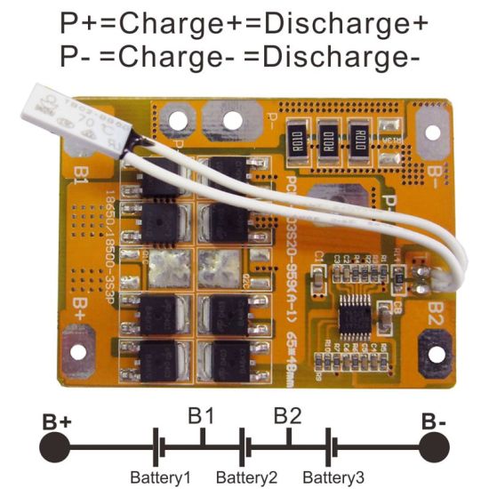 3s 20A PCM BMS for 10.8V 11.1V 12V Li-ion/Lithium/ Li-Polymer 9V 9.6V LiFePO4 Battery Pack with Ntc Size L65*W48*T6mm PCM-L03s20-959 (A-1)