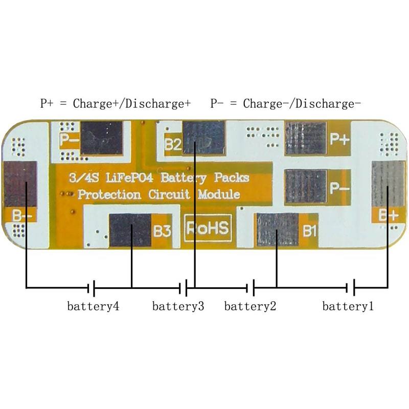 3s~4s 7A PCM BMS for 14.4V 14.8V Li-ion/Lithium/ Li-Polymer 12V 12.8V LiFePO4 Battery Pack Size L50*W16*T4mm (PCM-Li04S7-150)