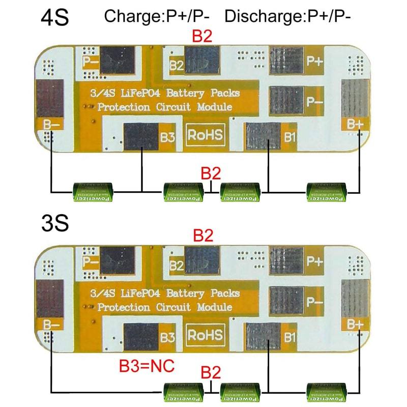 3s~4s 7A PCM BMS for 14.4V 14.8V Li-ion/Lithium/ Li-Polymer 12V 12.8V LiFePO4 Battery Pack Size L50*W16*T4mm (PCM-Li04S7-150)