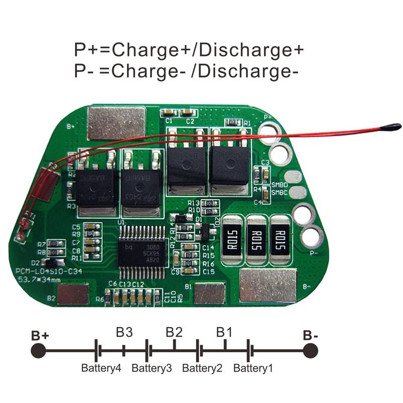 4s 10A PCM BMS for 14.4V 14.8V Li-ion/Lithium/ Li-Polymer 12V 12.8V LiFePO4 Battery Pack with Smbus Size L53.7*W345*T4mm