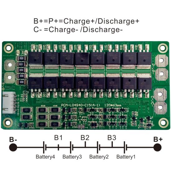 3s/4s 40A PCM BMS for 14.8V Li-ion/Lithium/ Li-Polymer 12V LiFePO4 Battery Pack Size L120*W63*T10mm (PCM-L04S40-C15)