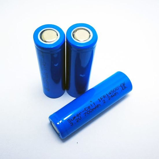 Flat Top 3V 3.2V AA Size IFR14500 700mAh Cylindrical rechargeable lifepo4 cell