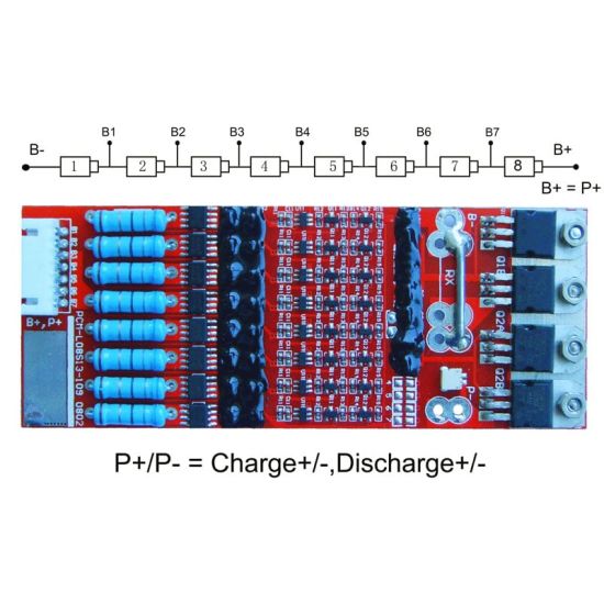 5s-8s 15A PCM BMS for 28.8V 29.6V Li-ion/Lithium/ Li-Polymer 24V 25.6V LiFePO4 Battery Pack Size L120*W47*T9mm (PCM-L08S13-109)