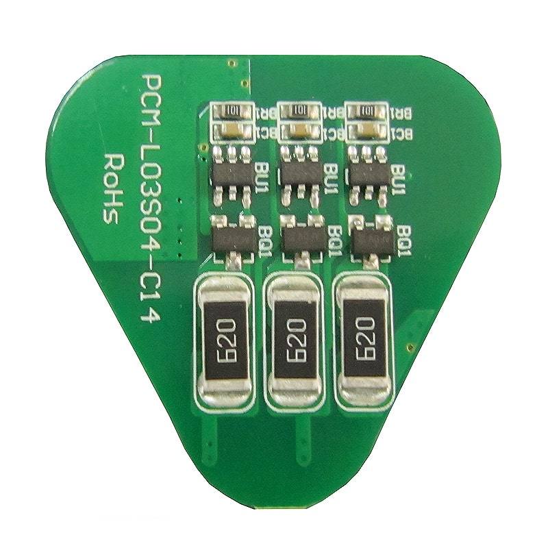 3s 3A Triangular PCM BMS for 10.8V 11.1V 12V Li-ion/Lithium/ Li-Polymer 9V 9.6V LiFePO4 Battery Pack Size L32*W29*T4mm (PCM-L03S04-C14)