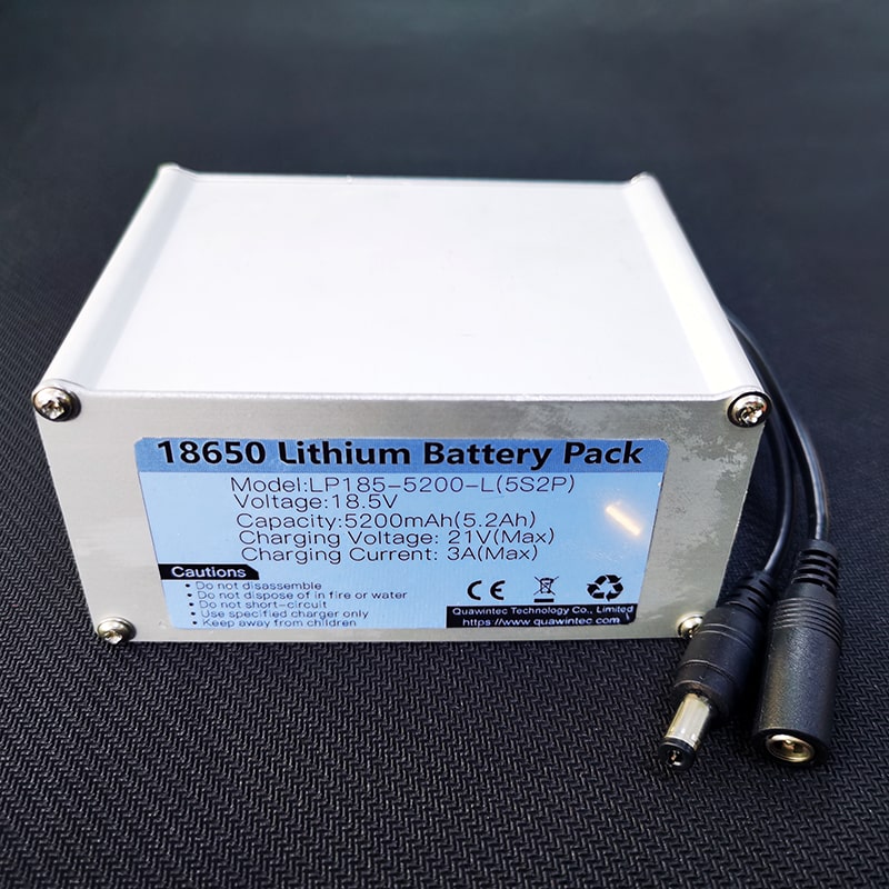 18V 18.5V 5200mAh 5S2P 18650 rechargeable lithium ion battery pack with Aluminum Case and 5521 DC male female Jack Plug