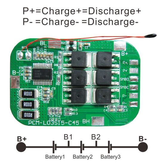 3s 15A PCM BMS for 10.8V 11.1V 12V Li-ion/Lithium/ Li-Polymer 9V 9.6V LiFePO4 Battery Pack with Smbus Size L54*W36*T4mm (PCM-L03S15-C45)