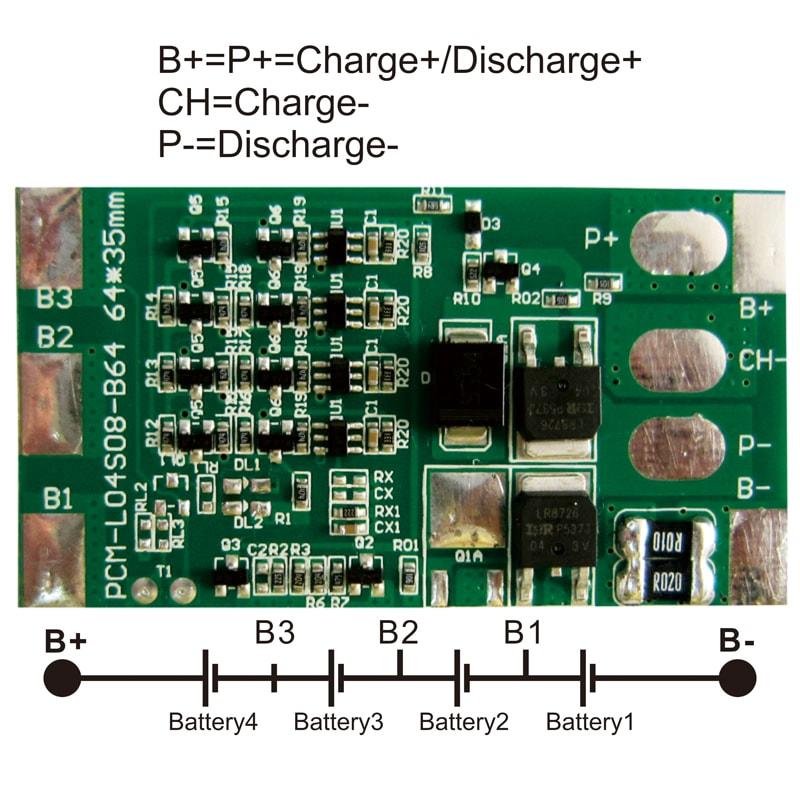 3s/4s C: 5A D: 10A PCM BMS for 14.4V 14.8V Li-ion/Lithium/ Li-Polymer 12V 12.8V LiFePO4 Battery Pack Size L64*W35*T4mm (PCM-L04S08-B64)