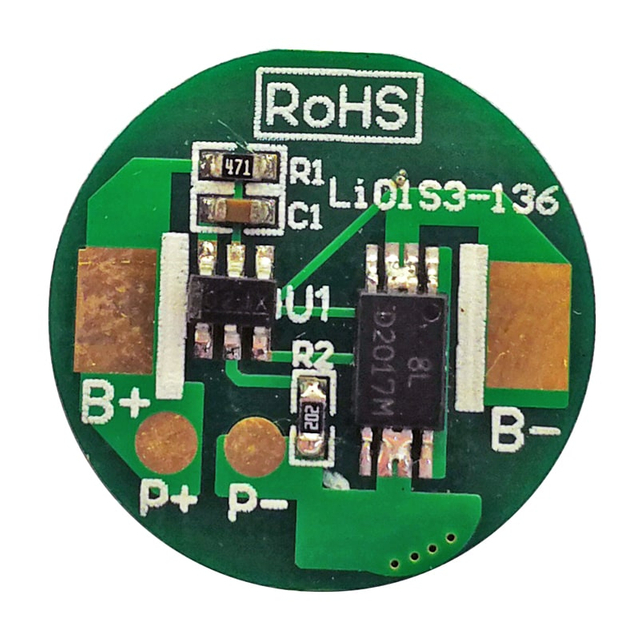 1s 3a Round BMS for 3.6V 3.7V 18650 18500 Li-ion/Lithium/Li-Polymer 3V 3.2V LiFePO4 Battery Pack Size Φ18mm (PCM-Li01S3-136)