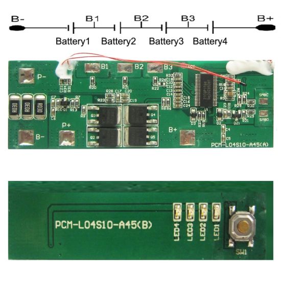 4s 10A PCM BMS for 14.4V 14.8V Li-ion/Lithium/ Li-Polymer 12V 12.8V LiFePO4 Battery Pack with Smbus (PCM-L04S10-A45)