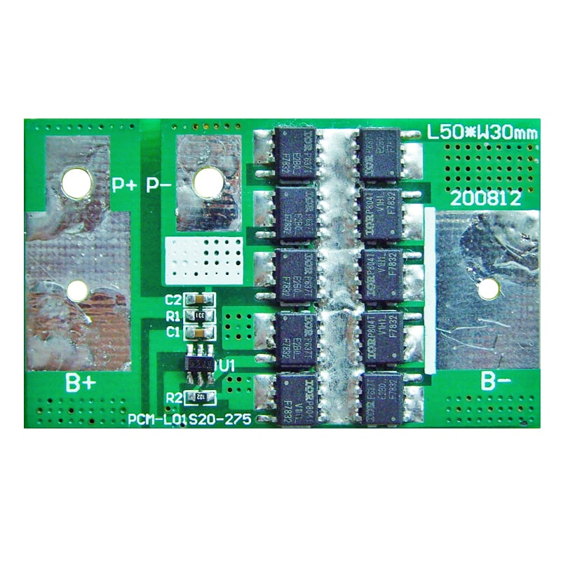 1s 20a BMS for 3.6V 3.7V Li-ion/Lithium/Li-Polymer 3V 3.2V LiFePO4 Battery Pack Size L50*W30*T4mm (PCM-L01S20-275)
