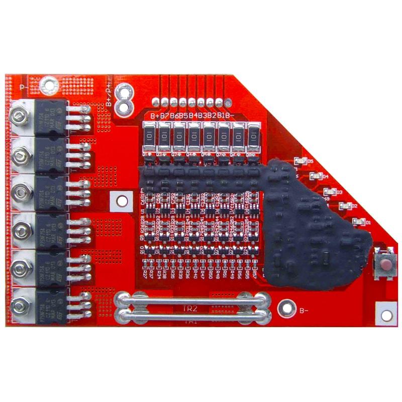 8s 15A PCM BMS for 28.8V 29.6V Li-ion/Lithium/ Li-Polymer 24V 25.6V LiFePO4 Battery Pack with LED Power Indicator (PCM-L08S15-466)