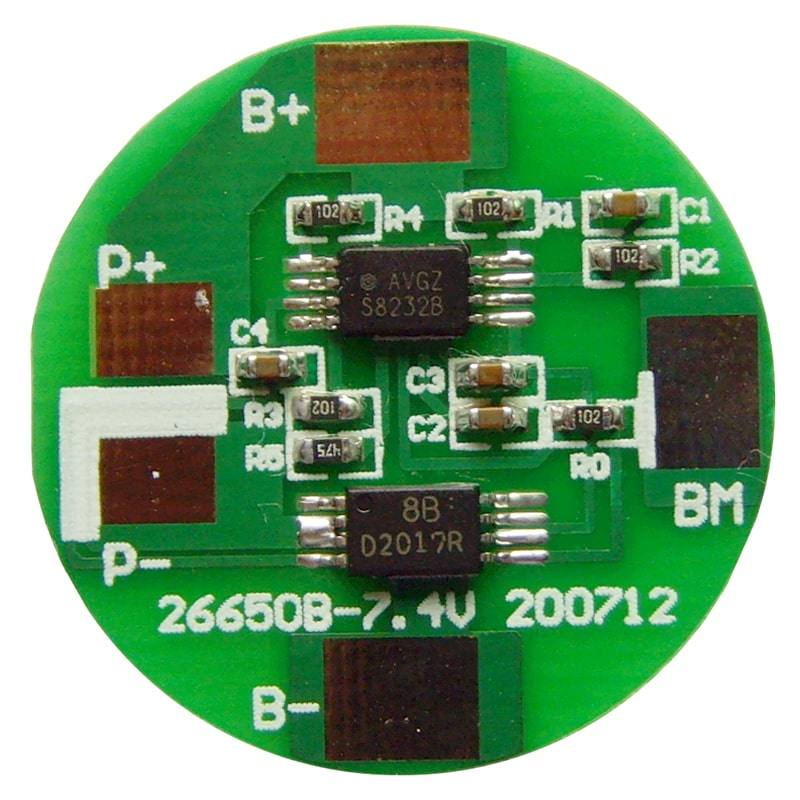 2s 3A Circular PCM BMS for 7.2V 7.4V 26650 Li-ion/Lithium/ Li-Polymer 6V 6.4V LiFePO4 Battery Pack Size Φ 25.5mm (PCM-Li02S3-096)
