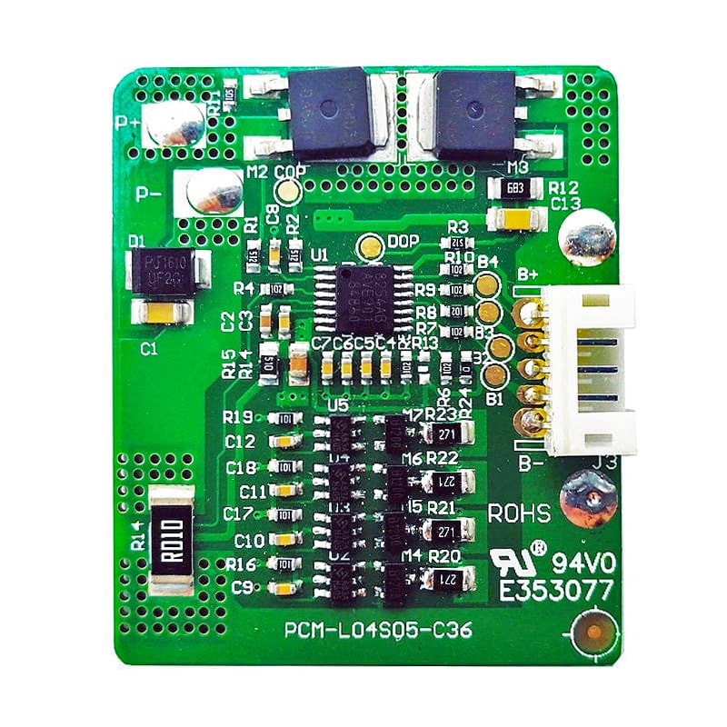 4s 5A PCM BMS for 14.4V 14.8V Li-ion/Lithium/ Li-Polymer 12V 12.8V LiFePO4 Battery Pack Size L45*W38*T5mm (PCM-L04S05-C36)