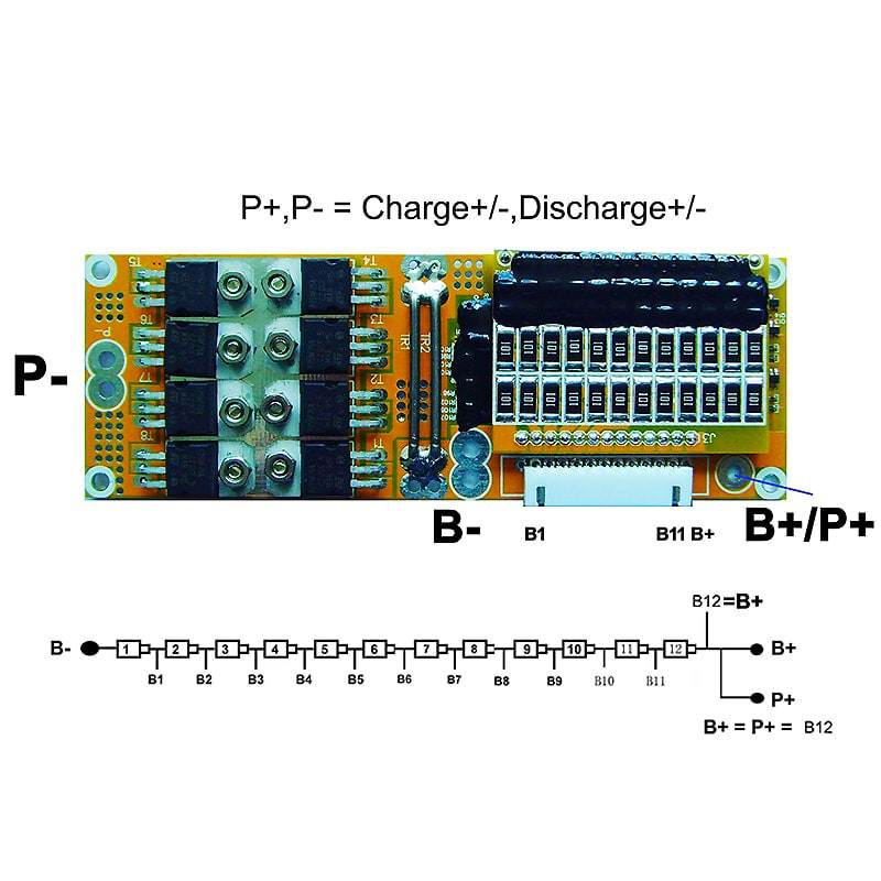 12s 20A PCM BMS for 42V 44.4V Li-ion/Lithium/ Li-Polymer 36V 38.4V LiFePO4 Battery Pack Size L130*W45*T10mm (PCM-L12S20-333)