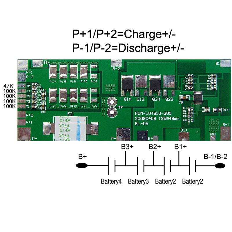 4s 10A PCM BMS for 14.4V 14.8V Li-ion/Lithium/ Li-Polymer 12V 12.8V LiFePO4 Battery Pack Size L125*W48*T5mm (PCM-L04S10-305)