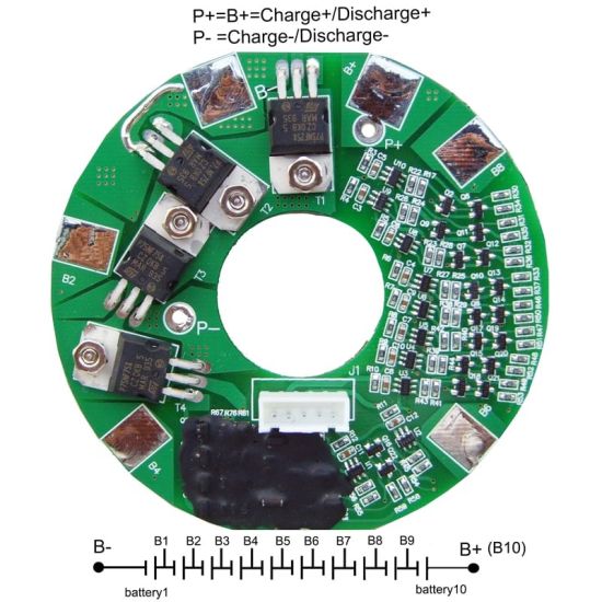 10s 15A Circular Circuit Board for 36V 37V Li-ion/Lithium/ Li-Polymer 30V 32V LiFePO4 Battery Pack Size L84.7*W81.4*T7mm (PCL10S15-414)