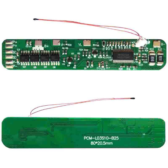 3s 10A PCM BMS for 10.8V 11.1V 12V Li-ion/Lithium/ Li-Polymer 9V 9.6V LiFePO4 Battery Pack with Smbus Protocol Size L80*W20.5*T3.5mm (PCM-L03S10-B25)