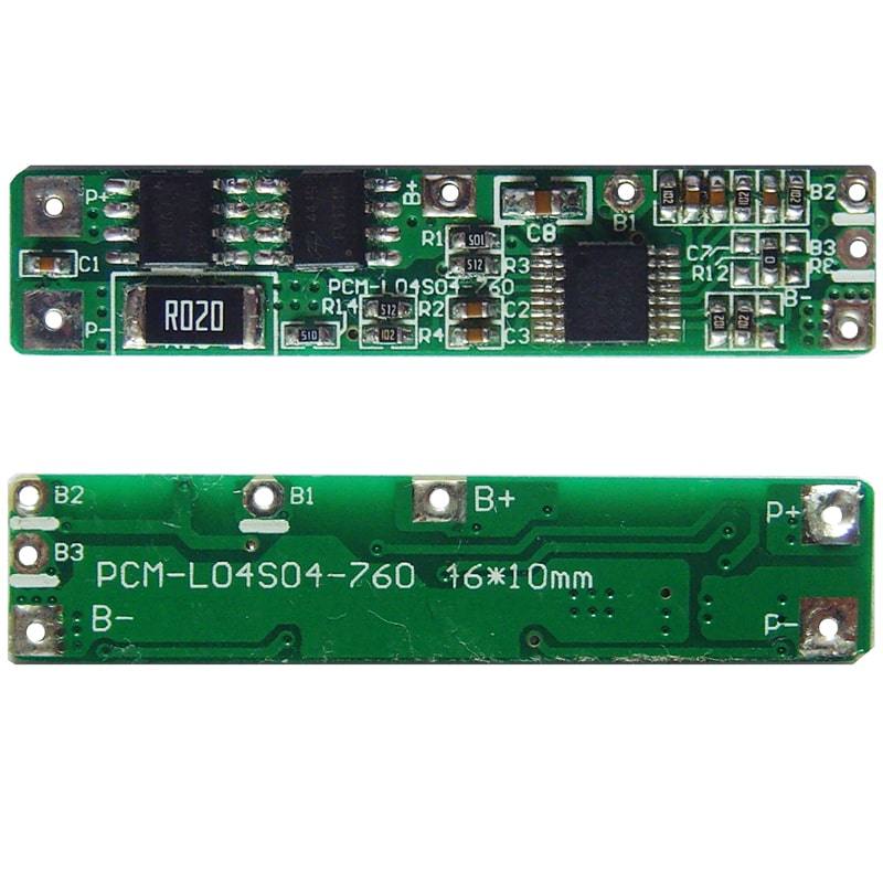 4s 4A PCM BMS for 14.4V 14.8V Li-ion/Lithium/ Li-Polymer 12V 12.8V LiFePO4 Battery Pack Size L46*W10*T4mm (PCM-L04S04-760)