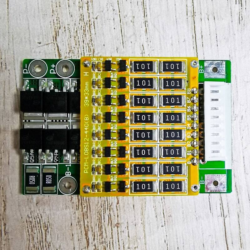 5s-8s 5A PCM BMS for 28.8V 29.6V Li-ion/Lithium/ Li-Polymer 24V 25.6V LiFePO4 Battery Pack Size L50*W40*T9mm PCM-L08s12-440 (C)